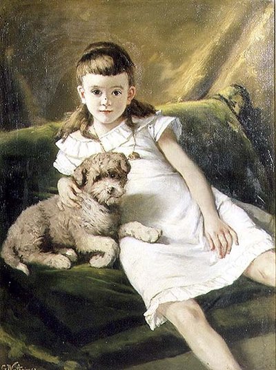 Junges Mädchen mit Hund von Gustav Wertheimer