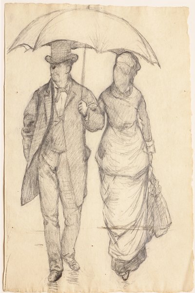 Mann und Frau unter einem Regenschirm von Gustave Caillebotte
