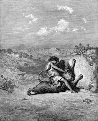 Samson erschlägt den Löwen von Gustave Dore