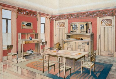 Entwurf eines Jugendstil-Esszimmers von Gustave Serrurier Bovy