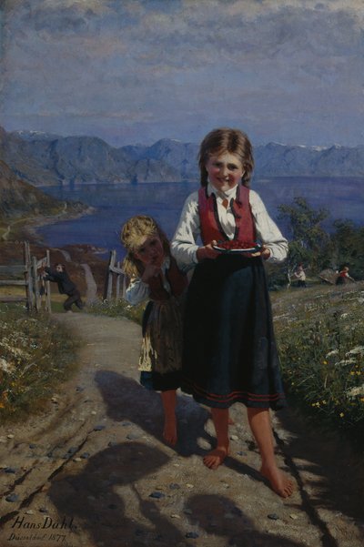 Zwei Schwestern mit Erdbeeren von Hans Andreas Dahl