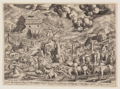 Die Paare der Tiere betreten die Arche von Hans Bol
