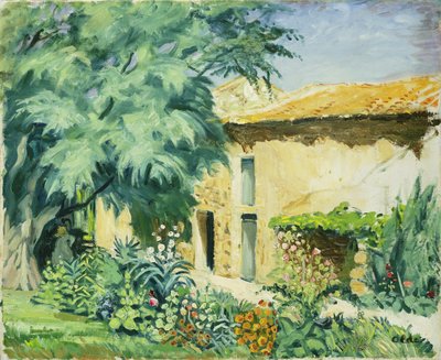 Südliches Bauernhaus mit Blumenbeet von Hans Olde