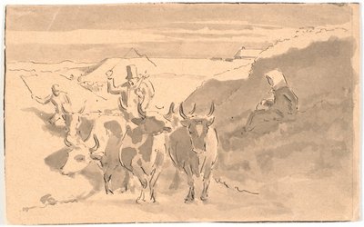 Eine Herde Ochsen in einem Hohlweg von Hans Smidth