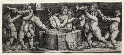 Acht nackte Kinder an einem Brunnen von Heinrich Aldegrever