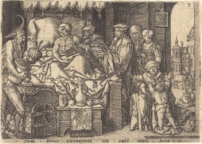 Der reiche Mann auf seinem Sterbebett von Heinrich Aldegrever