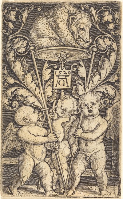 Drei Cupidos und ein Bär von Heinrich Aldegrever