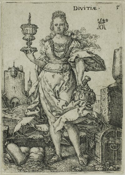 Reichtum, Platte fünf aus Tugenden und Laster von Heinrich Aldegrever