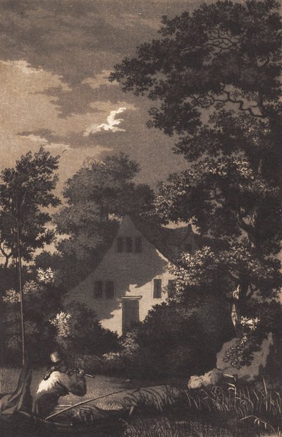 Landschaft mit Mondschein und Flötenspieler von Heinrich Grosch