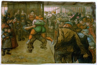 Ringkampf in der Schaubude von Heinrich Zille
