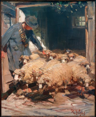 Schäfer lässt Schafe aus dem Stall von Heinrich von Zügel