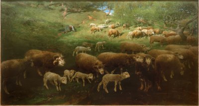 Schafherde mit Lämmern von Heinrich von Zügel