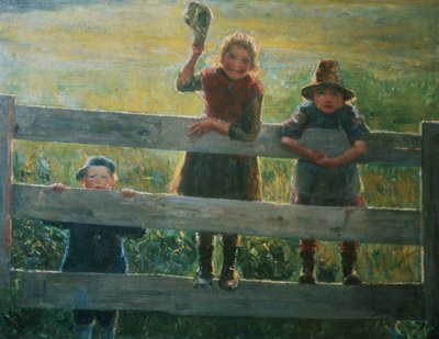 Drei kleine Kinder am Tor von Helga Ring Reusch