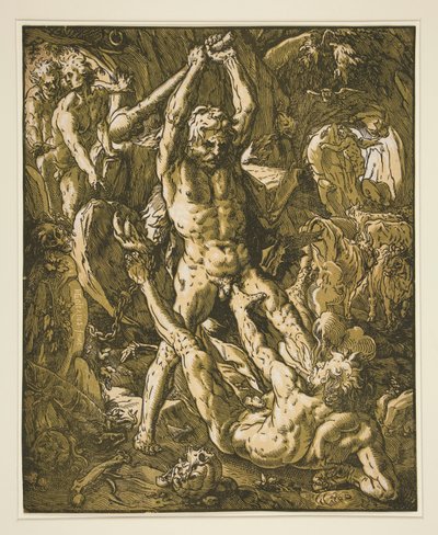 Herkules tötet Cacus von Hendrick Goltzius