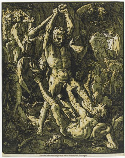 Herkules tötet Cacus von Hendrick Goltzius