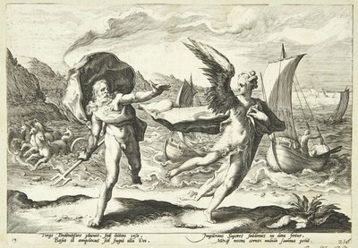 Koronis verwandelt in eine Krähe von Hendrick Goltzius