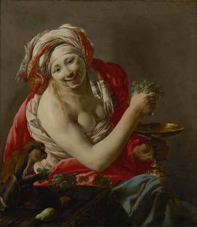Bacchantin mit einem Affen von Hendrick ter Brugghen