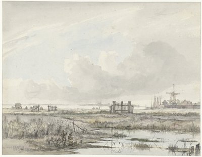 Sumpfige Landschaft außerhalb einer Stadt von Hendrik Gerrit ten Cate