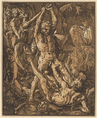 Herkules tötet Cacus von Hendrik Goltzius