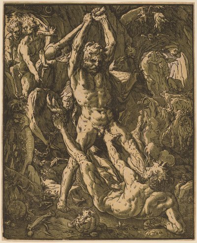 Herkules tötet Cacus von Hendrik Goltzius