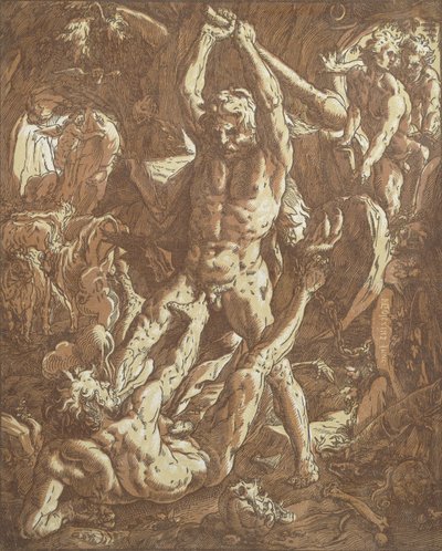 Herkules tötet Cacus von Hendrik Goltzius