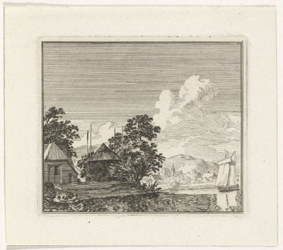 Flusslandschaft mit einem Heuschober von Hendrik Hoogers