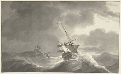 Zwei Schiffe auf stürmischer See von Hendrik Kobell
