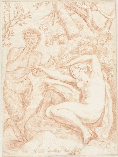 Satyr beobachtet eine schlafende Nymphe von Hendrik Lijnslager