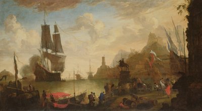 Ansicht eines italienischen Hafens von Hendrik van Minderhout