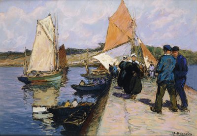 Fischerleute an einem Kai von Henri Alphonse Barnoin