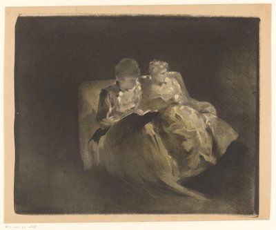 Zwei lesende Frauen auf einer Bank von Henri Patrice Dillon