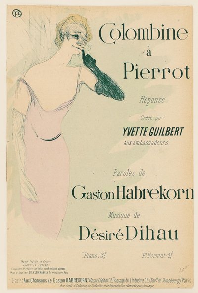 Yvette Guilbert, als Colombine zu Pierrot von Henri de Toulouse Lautrec