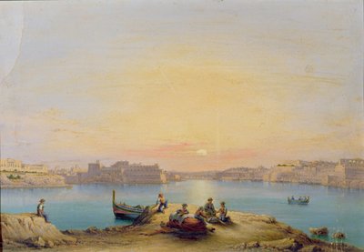 Hafen von Valetta bei Sonnenuntergang von Henry Charles Ferro