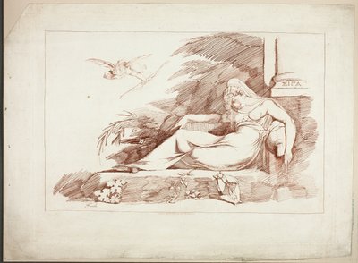 Schlafende Frau mit einem Amor von Johann Heinrich Füssli