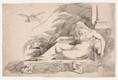 Schlafende Frau mit einem Amor von Johann Heinrich Füssli