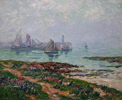 Küstenlandschaft mit Fischerbooten von Henry Moret