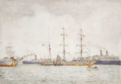 Schiffe im Hafen, ca. 1919 von Henry Scott Tuke