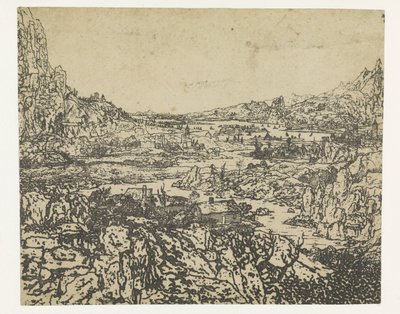 Bergtal mit einem gewundenen Fluss von Hercules Segers