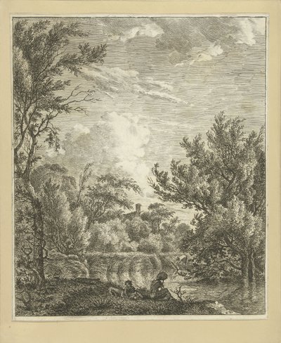Landschaft mit Frau am Wasser von Hermanus Fock