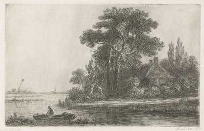 Flusslandschaft mit Leuchtfeuer von Hermanus Jan Hendrik van Rijkelijkhuysen