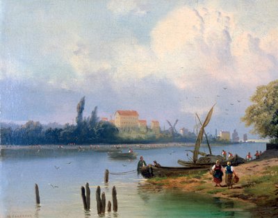Menschen bei den Booten in Holland, ca. 1835-1882 von Hermanus Koekkoek