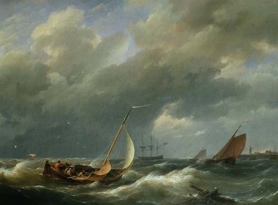 Schiffe vor einem niederländischen Hafen von Hermanus Koekkoek