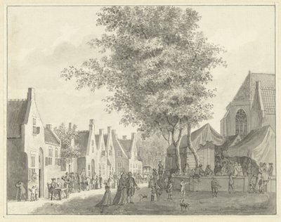 Markt im Dorf Valkenburg von Hermanus Petrus Schouten