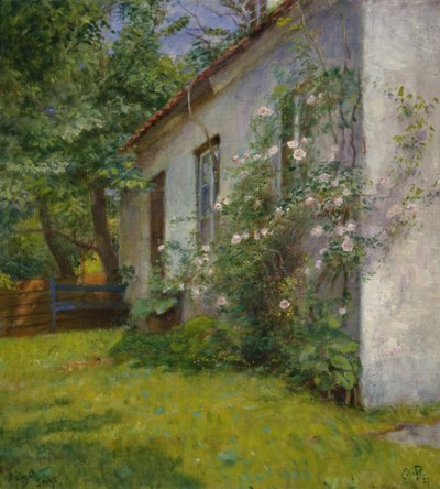 Haus mit Rosenstrauch, Sandø von Hjalmer Eilif Emanuel Peterssen