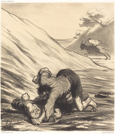 Der Esel und die zwei Diebe von Honoré Daumier
