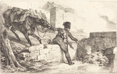 Artillerist zündet eine Mine von Emile Jean Horace Vernet