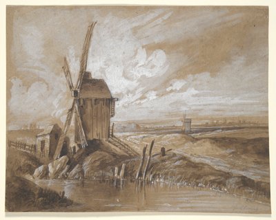 Windmühlen in einer Landschaft von Hubert Clerget