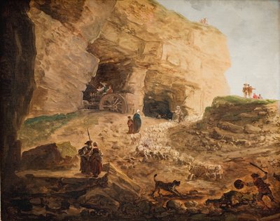Ein Steinbruch mit einer Schafherde von Hubert Robert