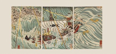 Die Taira-Geister greifen Yoshitsunes Schiff an von Ichiyusai Kuniyoshi