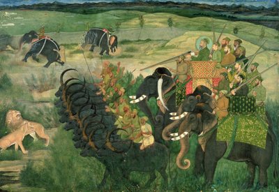 In. 11A.28 Aurangzib jagt Löwen, ca. 1670-80 von Indian School
